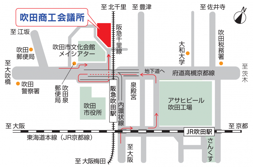 吹田商工会議所の地図